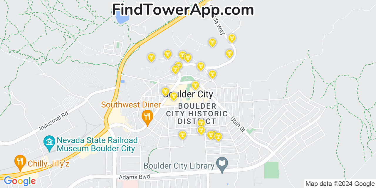 Verizon 4G/5G cell tower coverage map Boulder City, Nevada