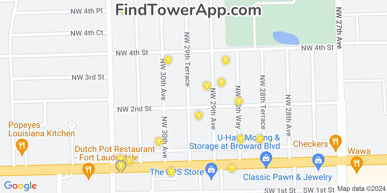 AT&T 4G/5G cell tower coverage map Boulevard Gardens, Florida