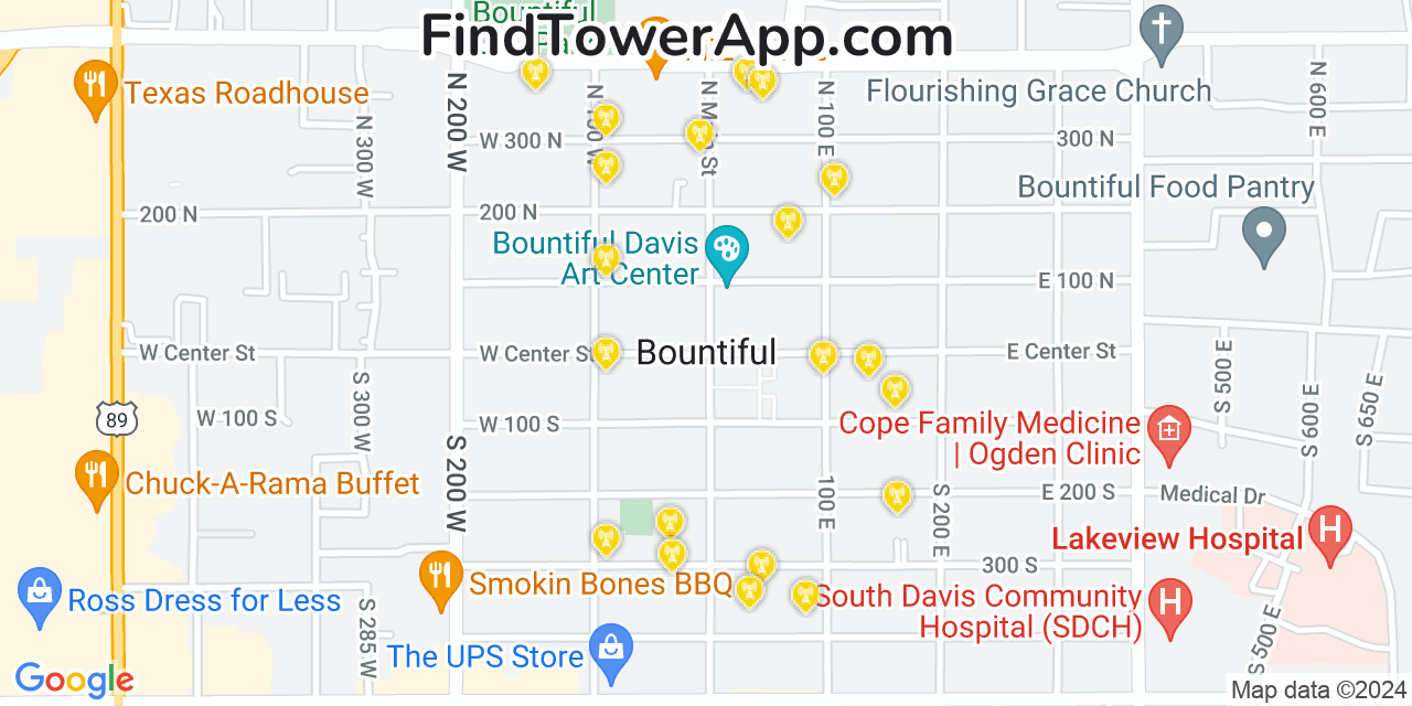 AT&T 4G/5G cell tower coverage map Bountiful, Utah