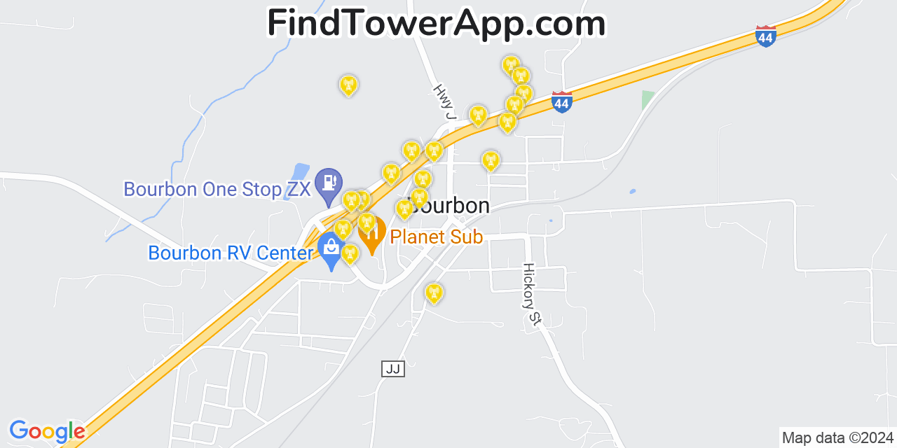 Verizon 4G/5G cell tower coverage map Bourbon, Missouri