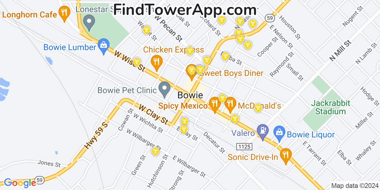 AT&T 4G/5G cell tower coverage map Bowie, Texas