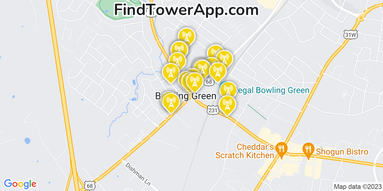 Bowling Green Kentucky Cell Tower Coverage Map