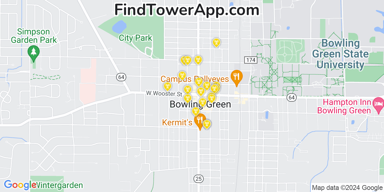 AT&T 4G/5G cell tower coverage map Bowling Green, Ohio