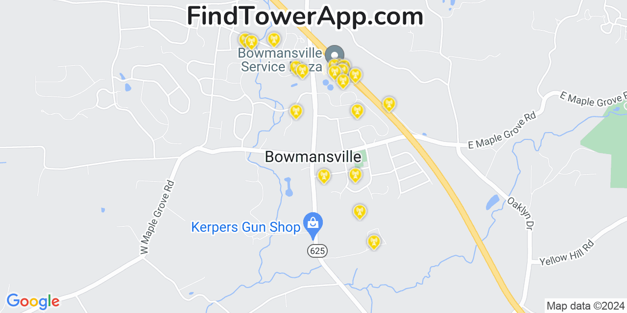 AT&T 4G/5G cell tower coverage map Bowmansville, Pennsylvania