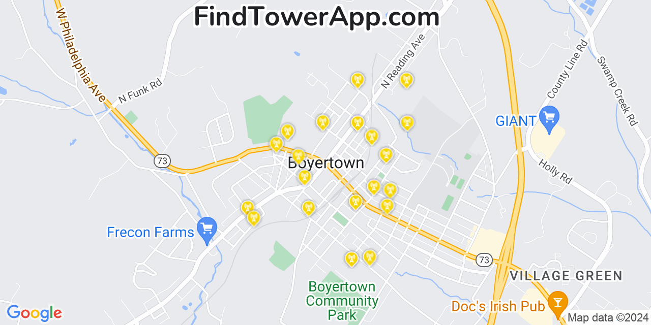 AT&T 4G/5G cell tower coverage map Boyertown, Pennsylvania