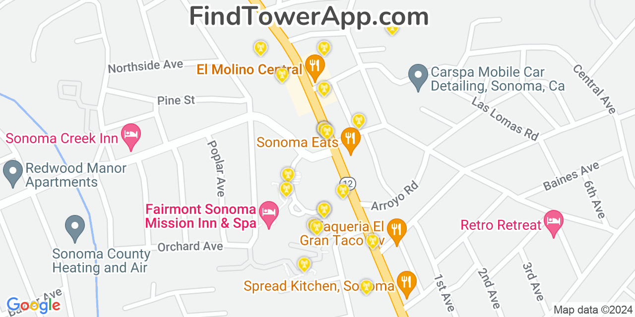 T-Mobile 4G/5G cell tower coverage map Boyes Hot Springs, California