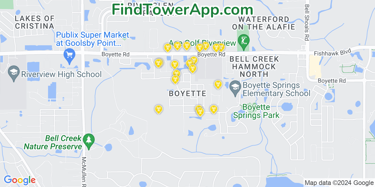 Verizon 4G/5G cell tower coverage map Boyette, Florida