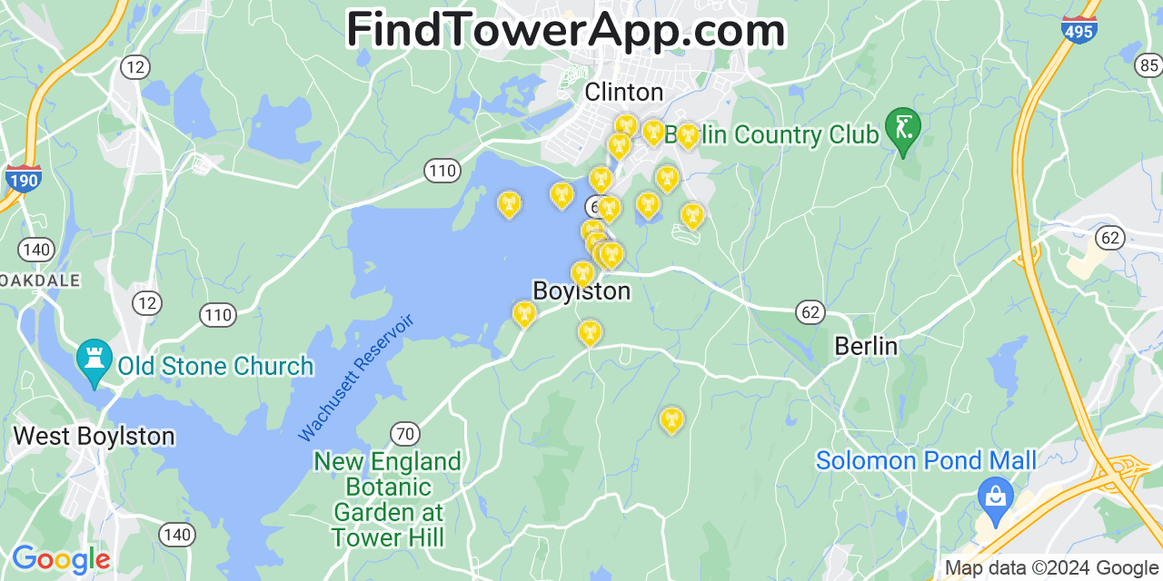 AT&T 4G/5G cell tower coverage map Boylston, Massachusetts