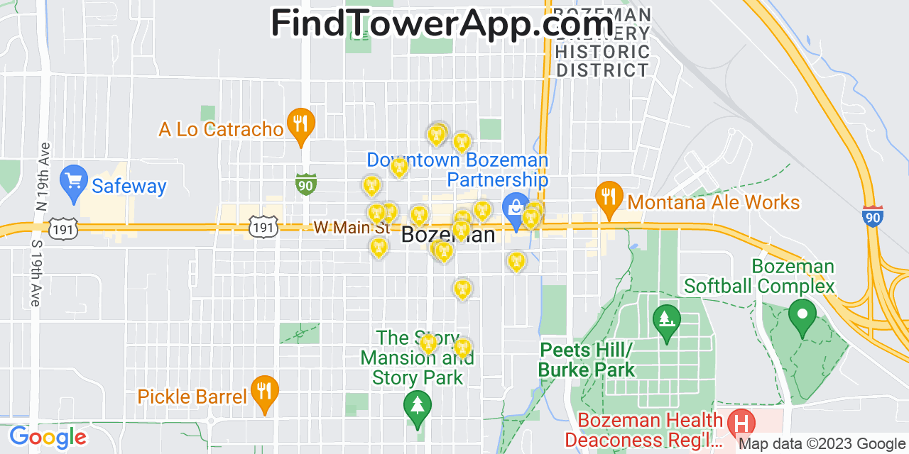 T-Mobile 4G/5G cell tower coverage map Bozeman, Montana