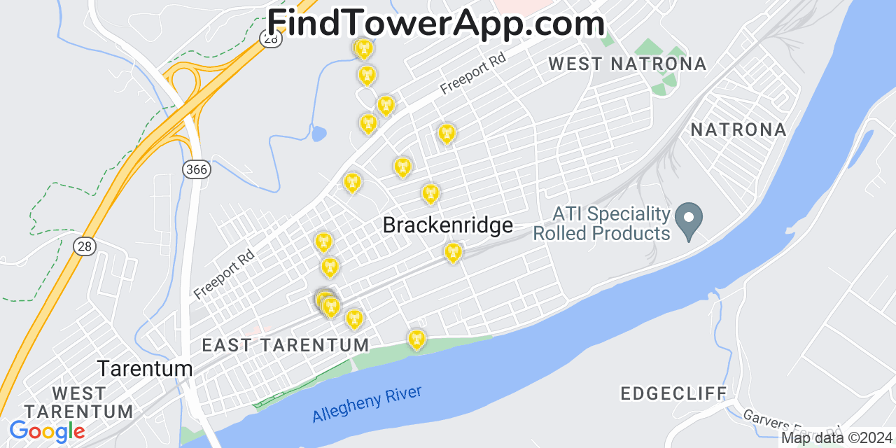 T-Mobile 4G/5G cell tower coverage map Brackenridge, Pennsylvania