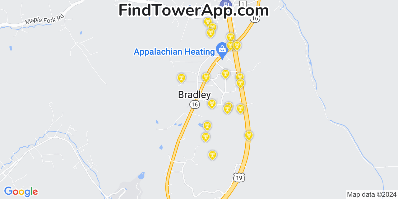 Verizon 4G/5G cell tower coverage map Bradley, West Virginia