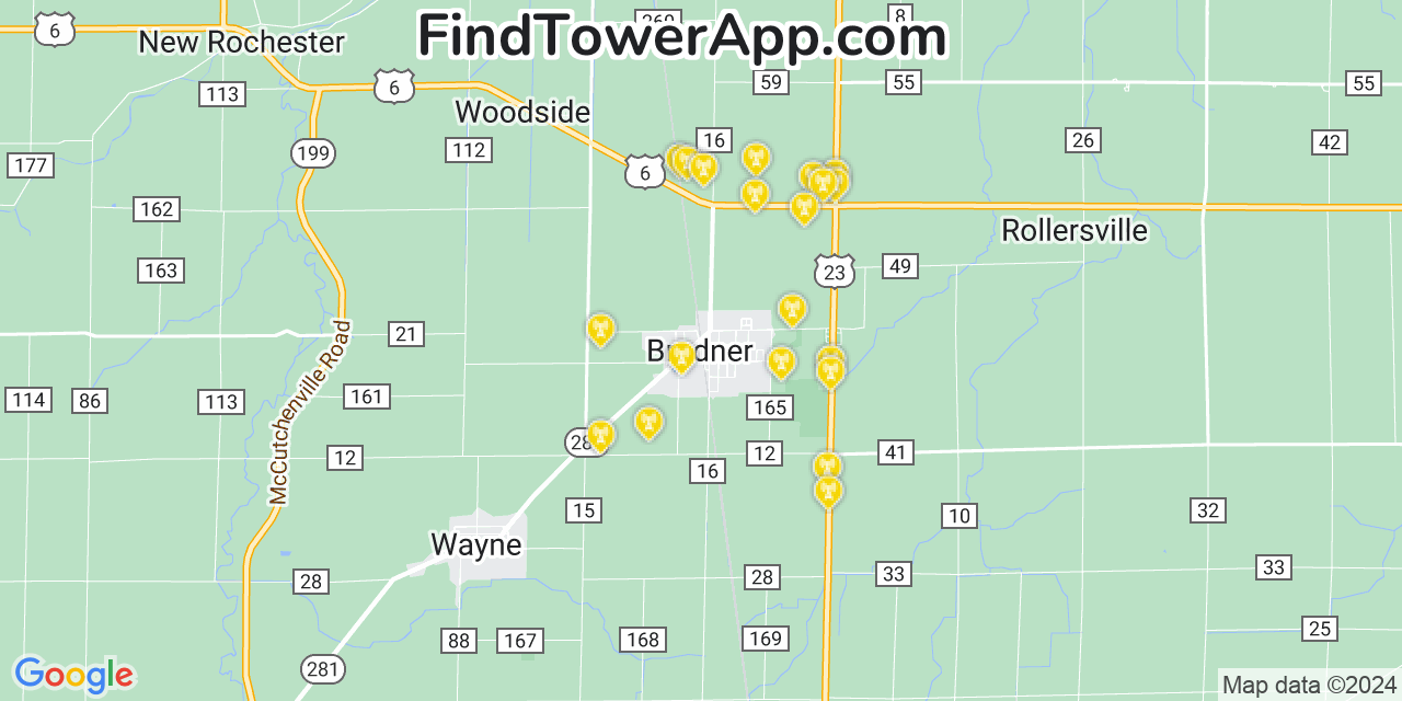 AT&T 4G/5G cell tower coverage map Bradner, Ohio