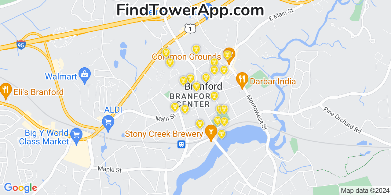 AT&T 4G/5G cell tower coverage map Branford Center, Connecticut