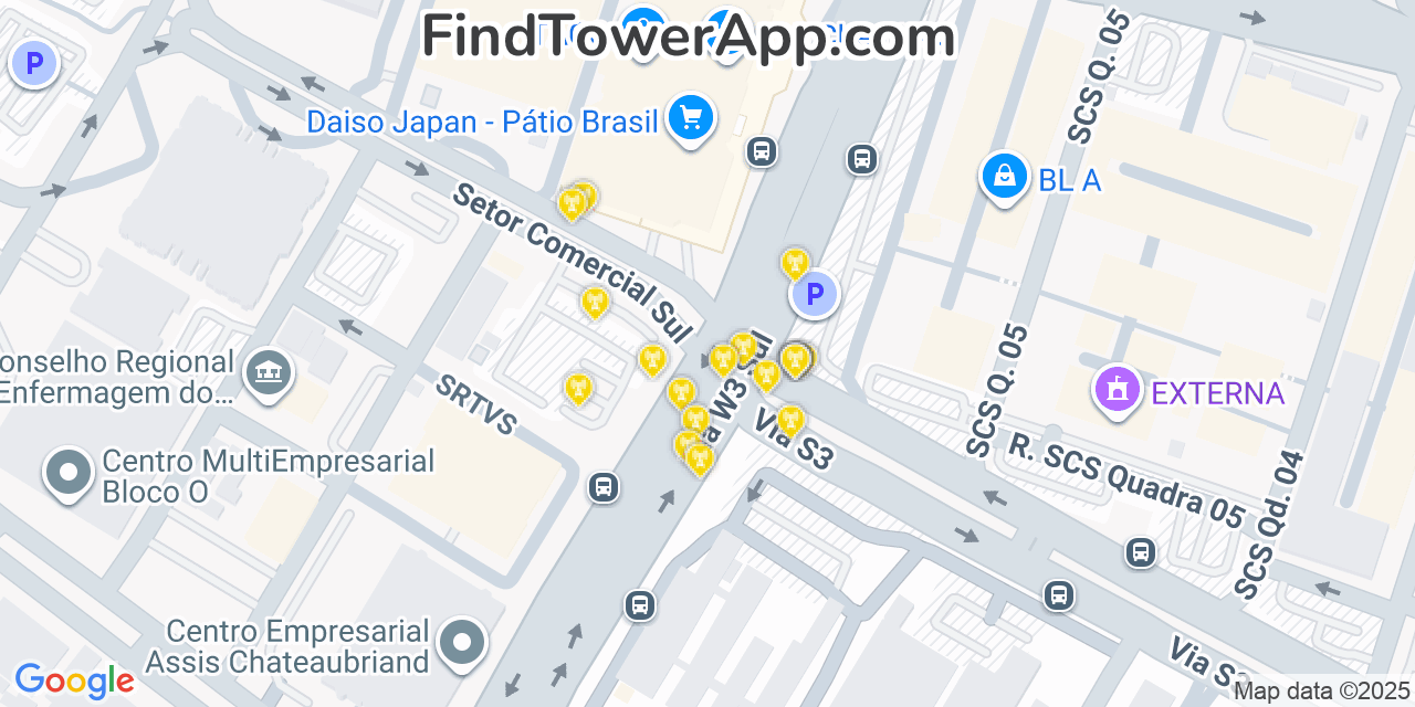 Brasília Cell Towers, Brazil - FindTower App Coverage Maps