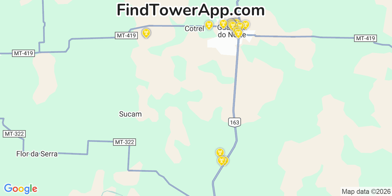 Map showing the 21 primary Claro cell tower locations in Brasã­lia, Brazil