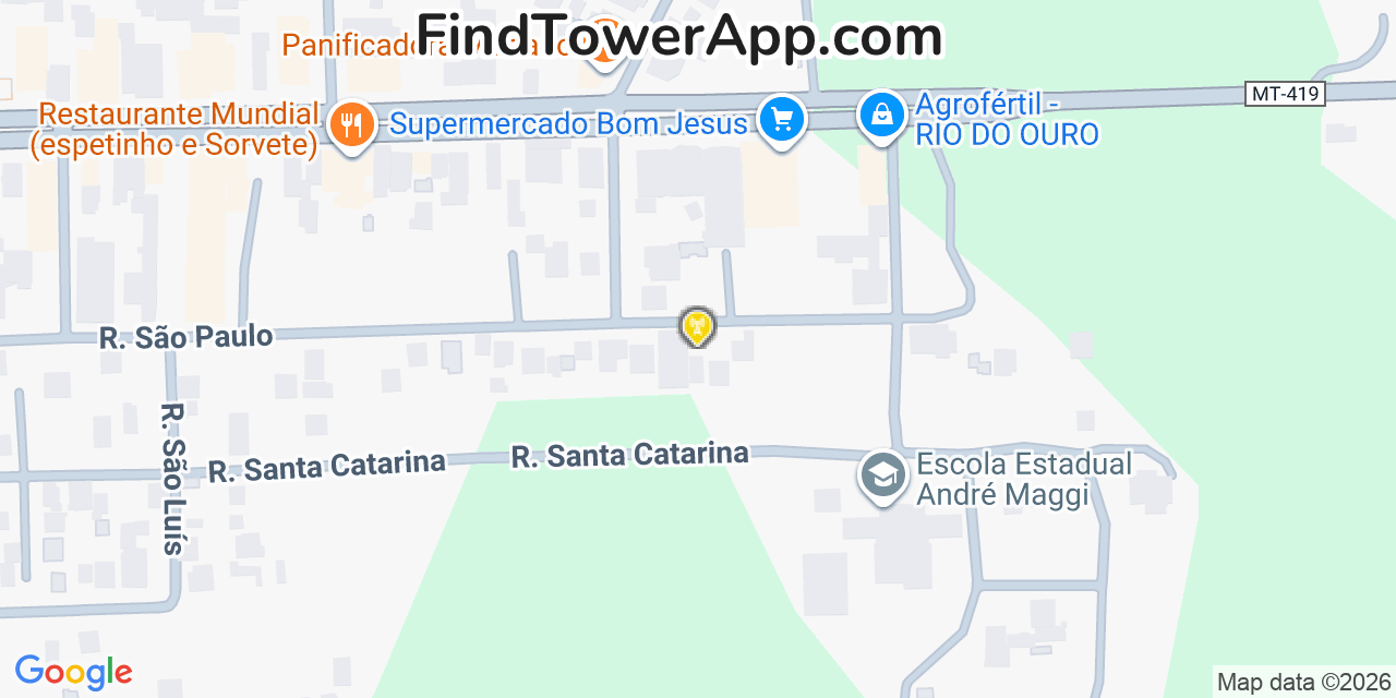 Map showing the 6 primary Local cell tower locations in Brasã­lia, Brazil