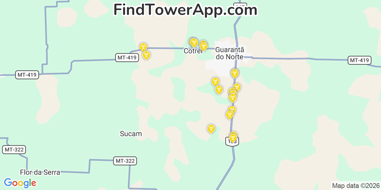 Map showing the 20 primary NII Holdings cell tower locations in Brasã­lia, Brazil