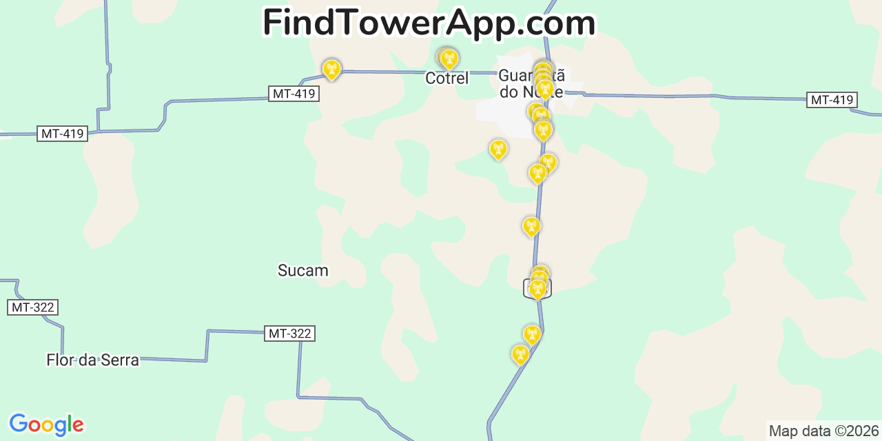 Map showing the 24 primary Vivo cell tower locations in Brasã­lia, Brazil