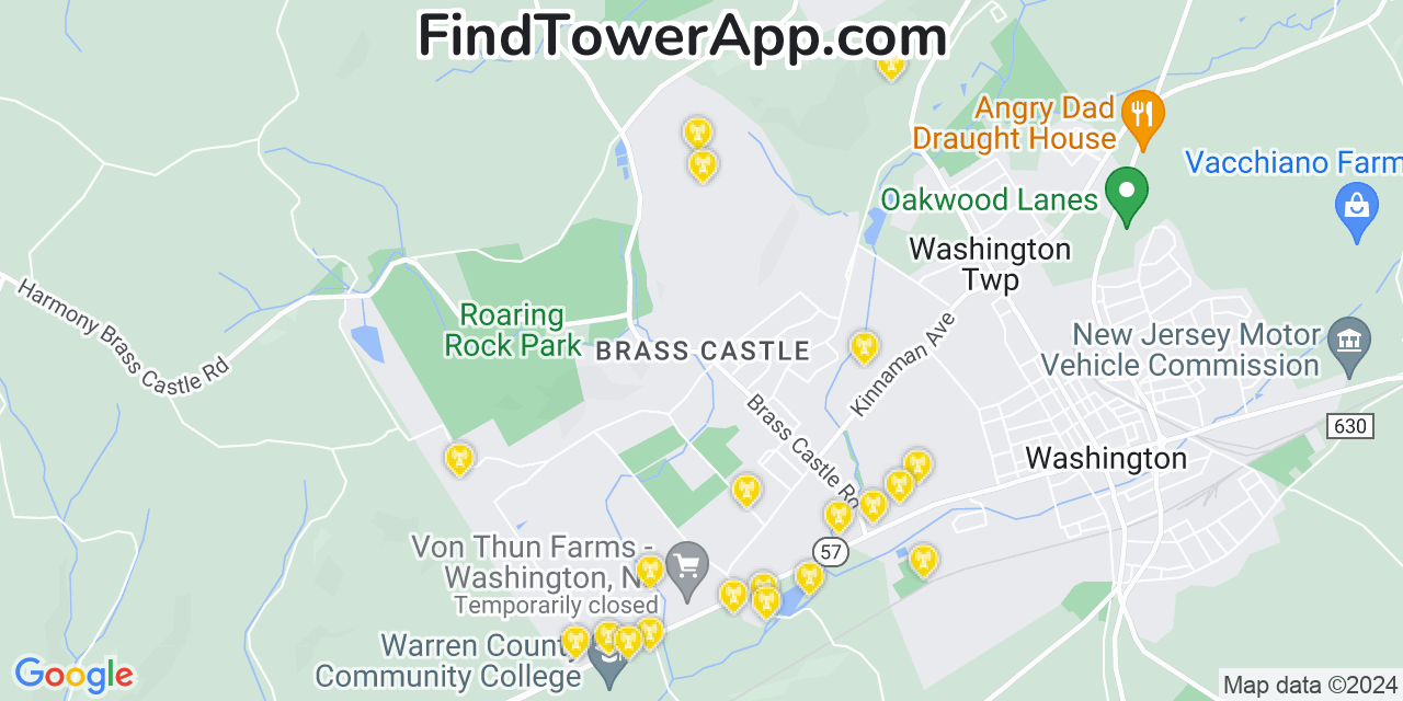 AT&T 4G/5G cell tower coverage map Brass Castle, New Jersey