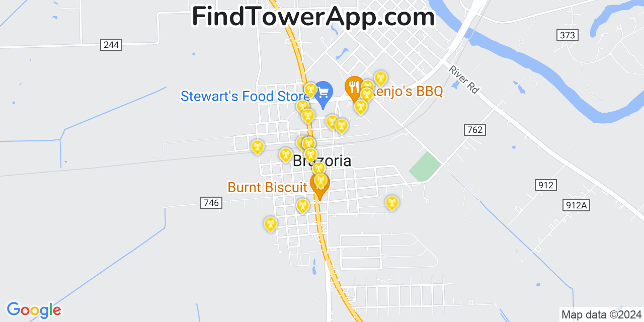 AT&T 4G/5G cell tower coverage map Brazoria, Texas