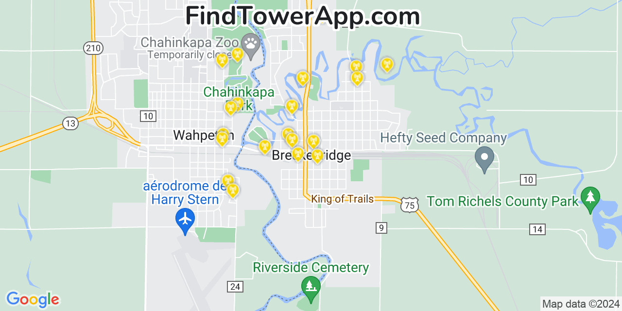 Verizon 4G/5G cell tower coverage map Breckenridge, Minnesota