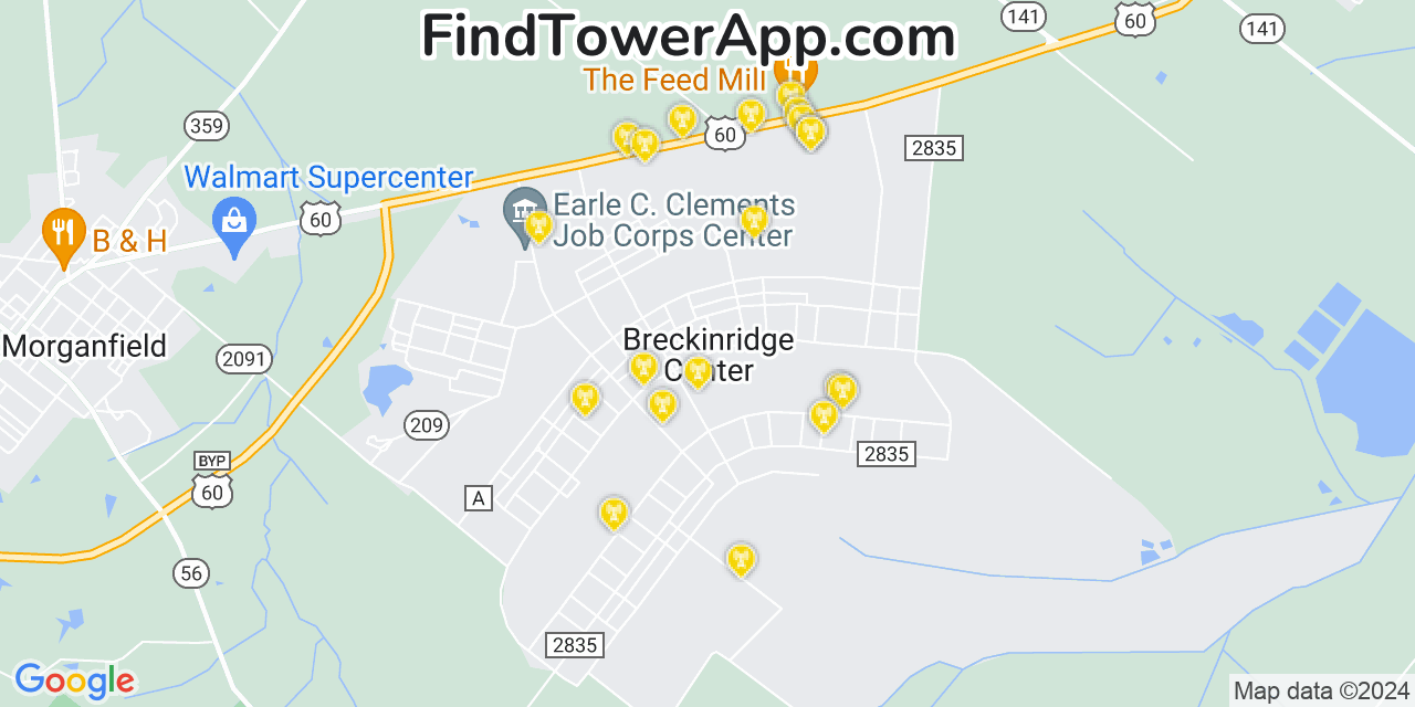 Verizon 4G/5G cell tower coverage map Breckinridge Center, Kentucky