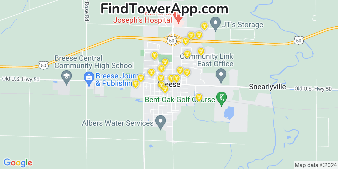 Verizon 4G/5G cell tower coverage map Breese, Illinois