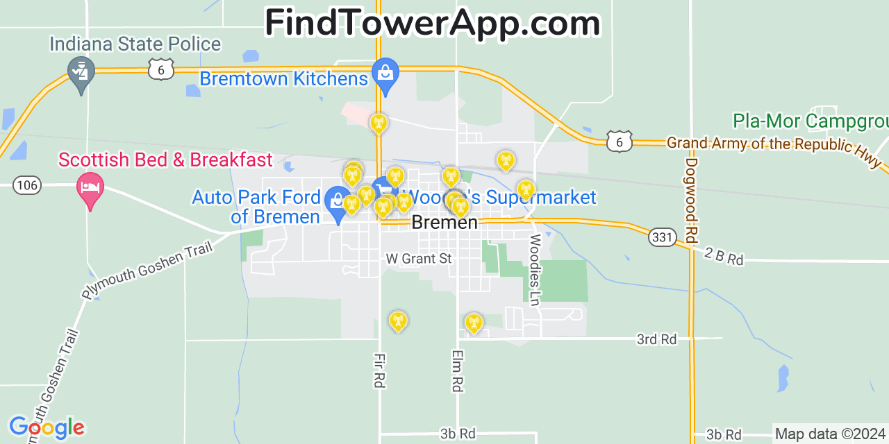 T-Mobile 4G/5G cell tower coverage map Bremen, Indiana