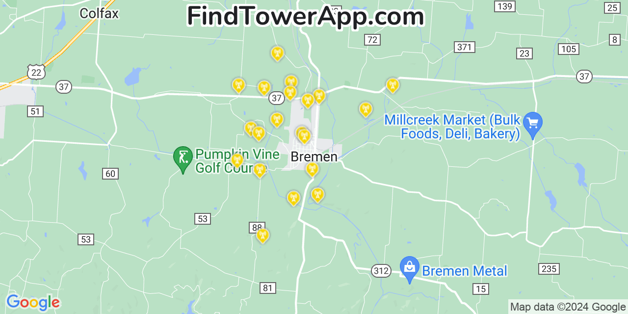 Verizon 4G/5G cell tower coverage map Bremen, Ohio