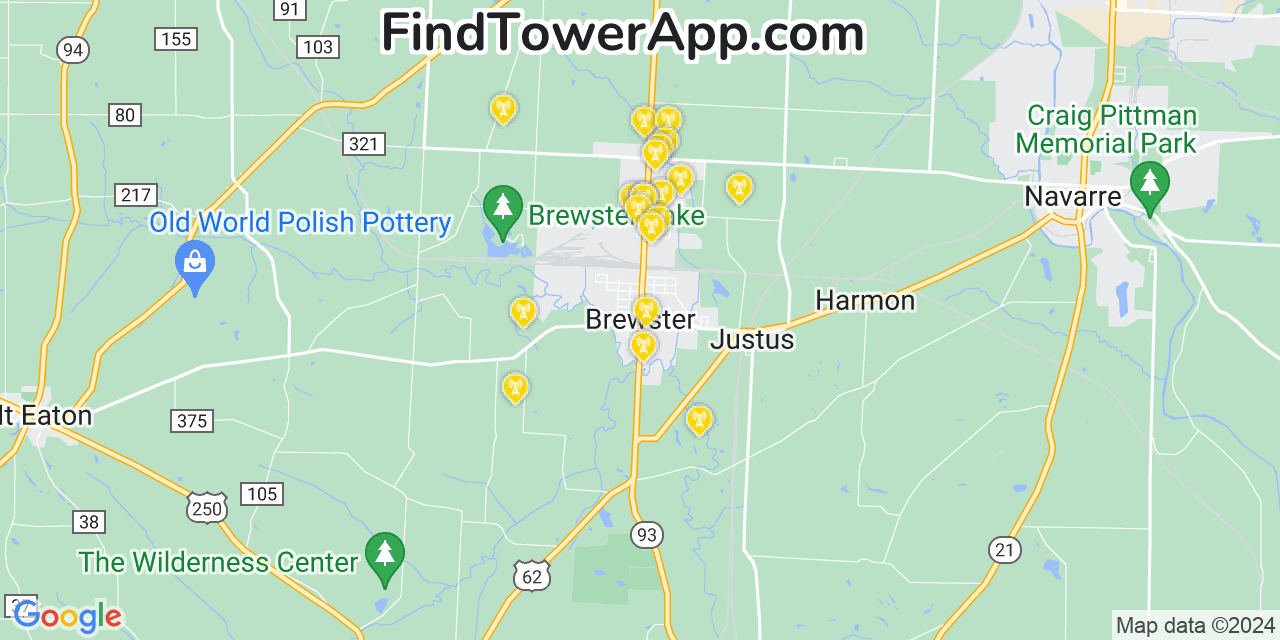 AT&T 4G/5G cell tower coverage map Brewster, Ohio