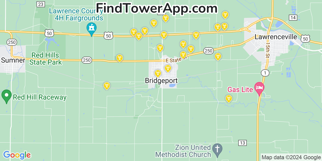 AT&T 4G/5G cell tower coverage map Bridgeport, Illinois