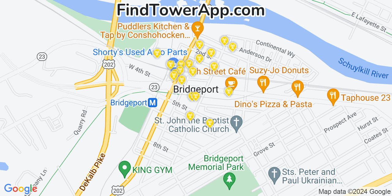 AT&T 4G/5G cell tower coverage map Bridgeport, Pennsylvania