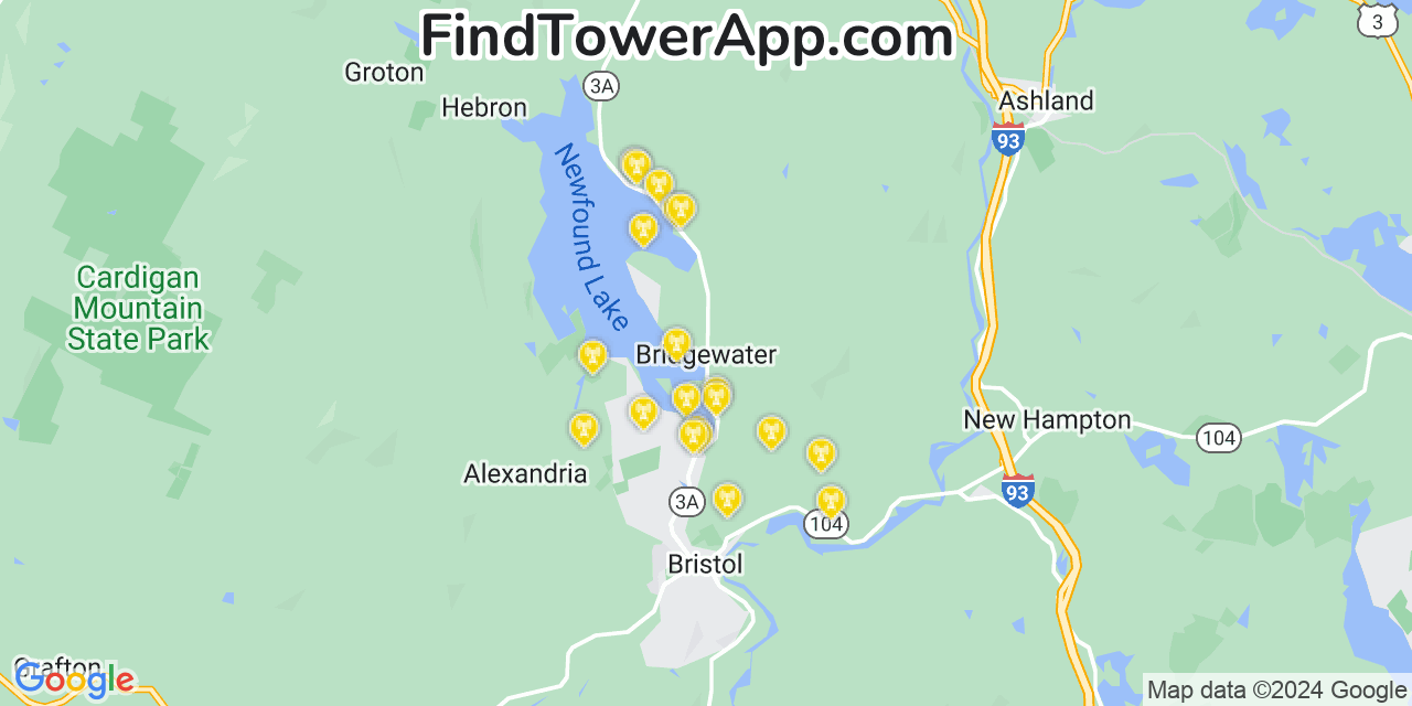 AT&T 4G/5G cell tower coverage map Bridgewater, New Hampshire