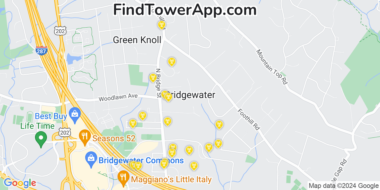 AT&T 4G/5G cell tower coverage map Bridgewater, New Jersey