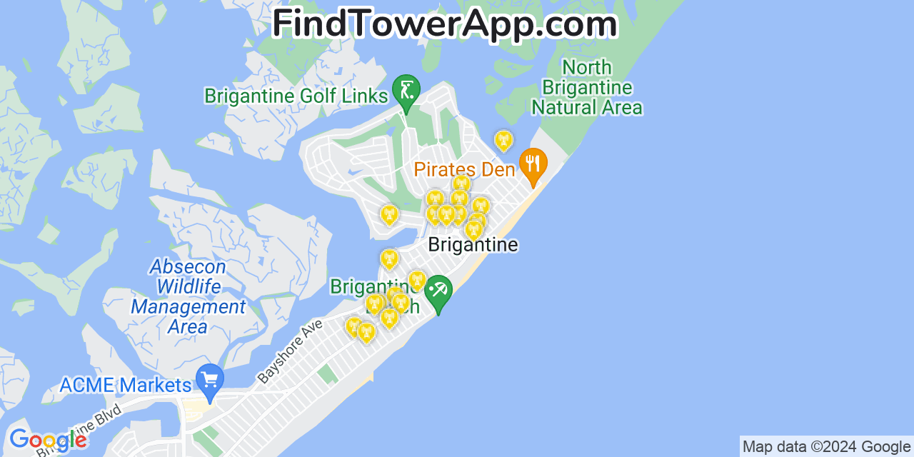 AT&T 4G/5G cell tower coverage map Brigantine, New Jersey