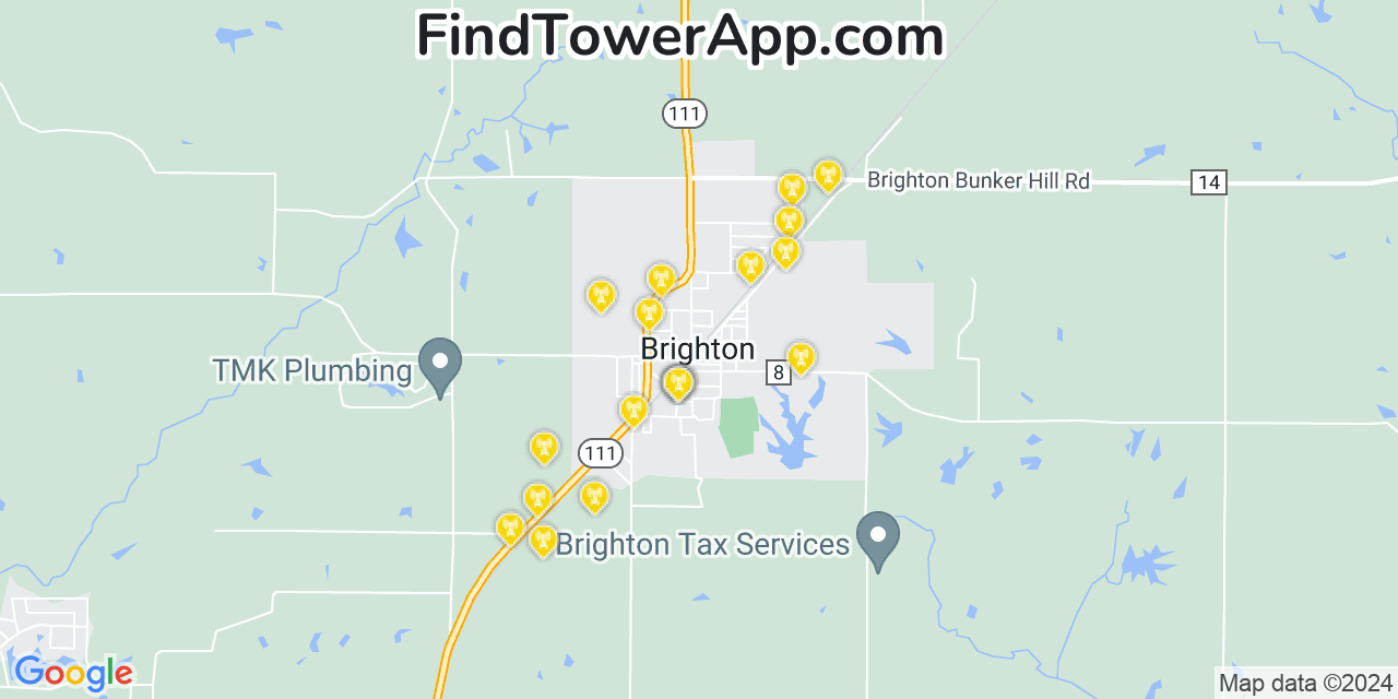 T-Mobile 4G/5G cell tower coverage map Brighton, Illinois