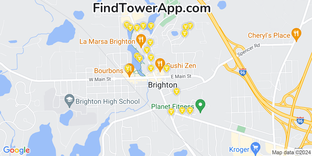 Verizon 4G/5G cell tower coverage map Brighton, Michigan