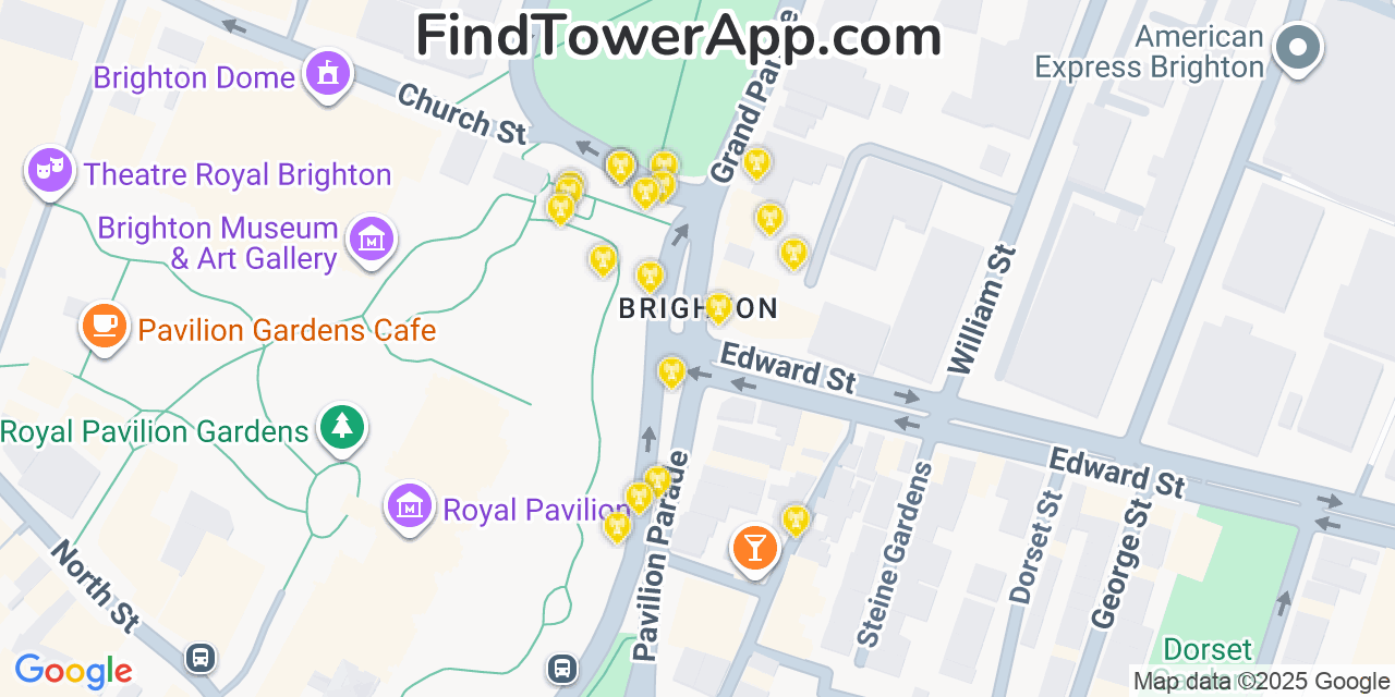 Brighton Cell Towers, United-Kingdom - FindTower App Coverage Maps