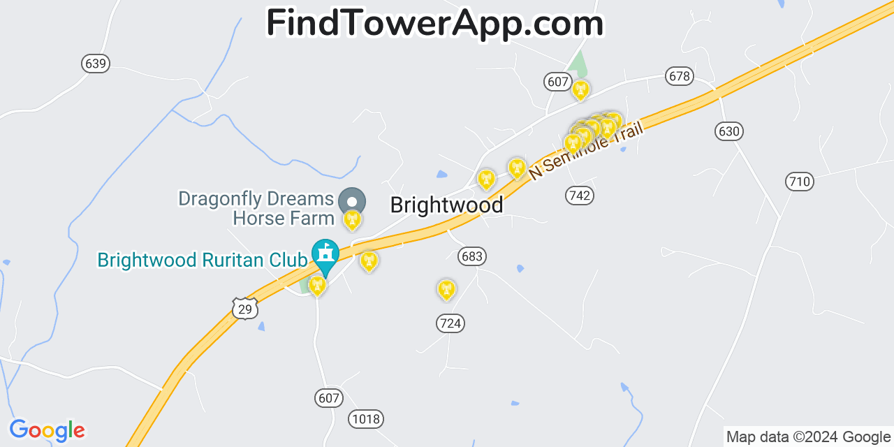 AT&T 4G/5G cell tower coverage map Brightwood, Virginia