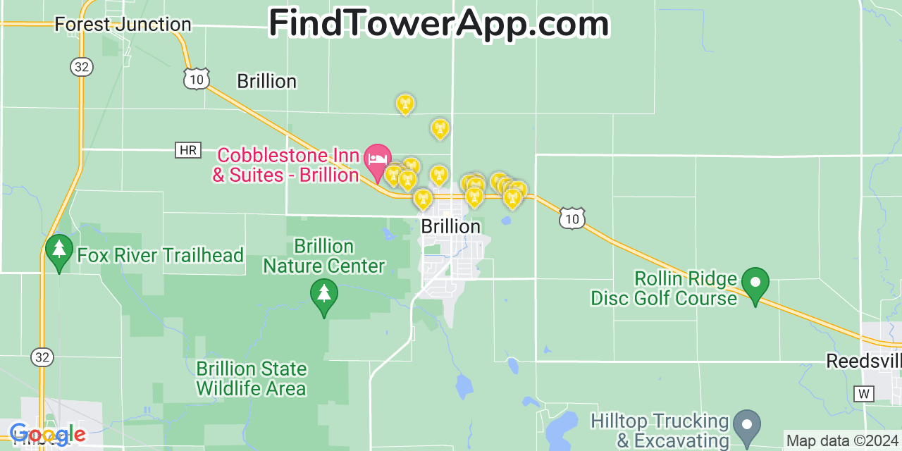 Verizon 4G/5G cell tower coverage map Brillion, Wisconsin