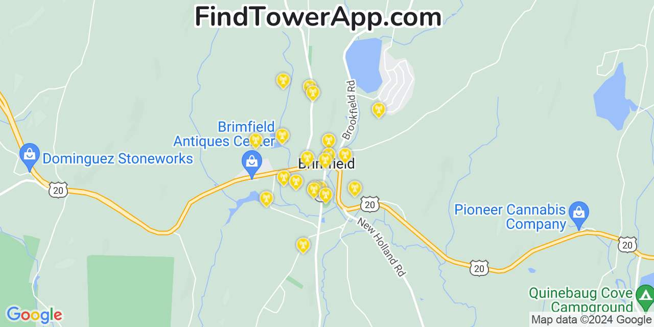 AT&T 4G/5G cell tower coverage map Brimfield, Massachusetts