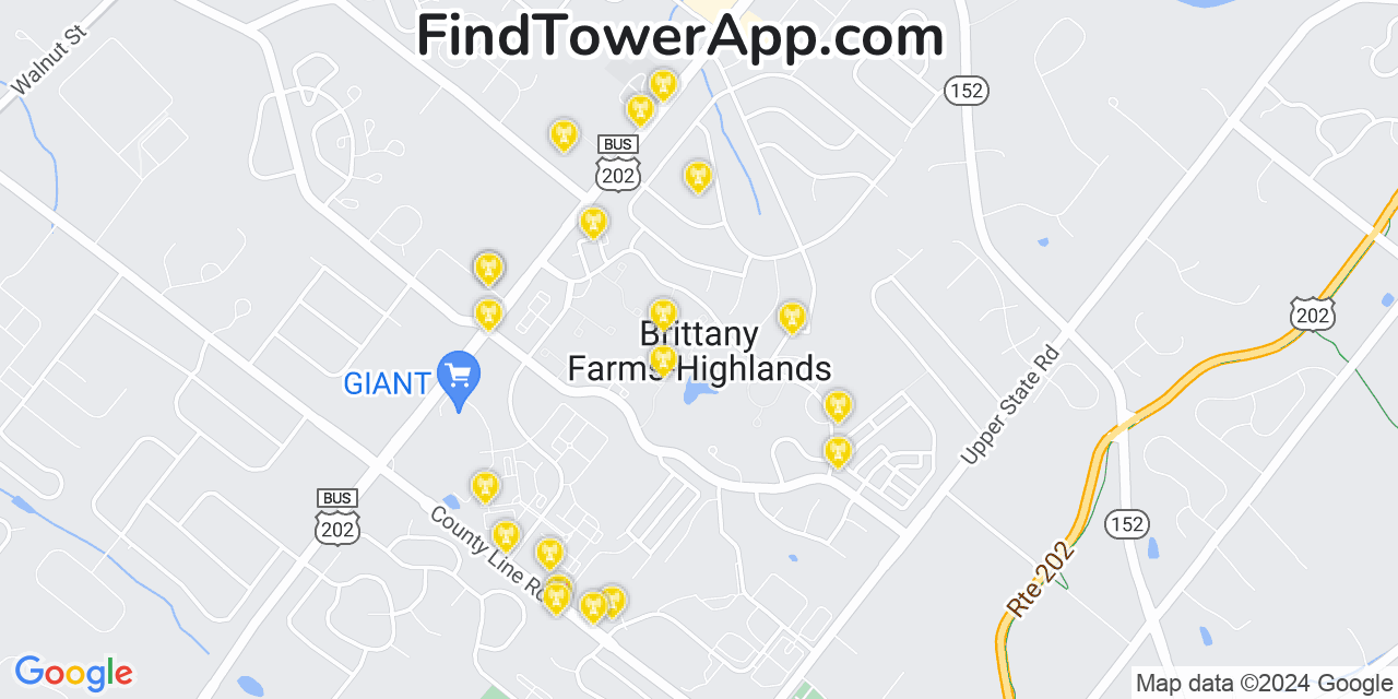 AT&T 4G/5G cell tower coverage map Brittany Farms Highlands, Pennsylvania