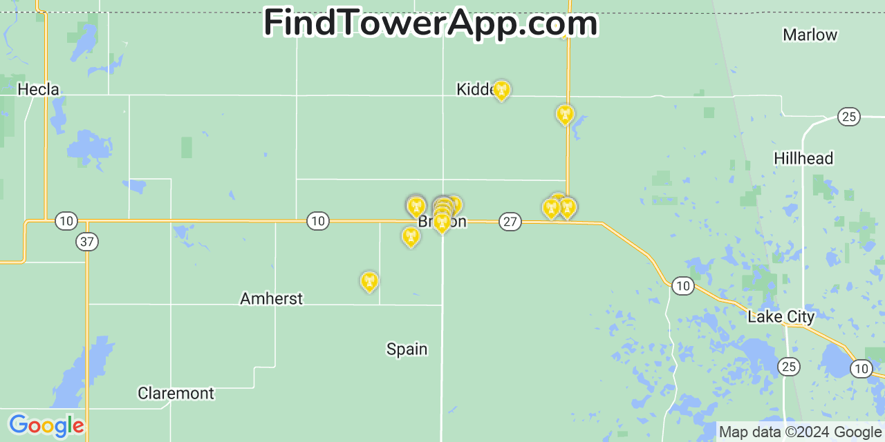 AT&T 4G/5G cell tower coverage map Britton, South Dakota