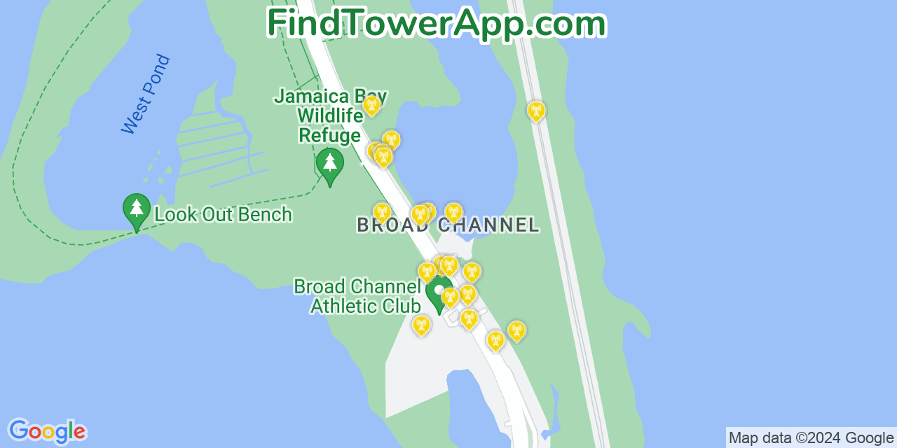 AT&T 4G/5G cell tower coverage map Broad Channel, New York