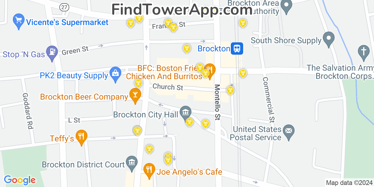 AT&T 4G/5G cell tower coverage map Brockton, Massachusetts