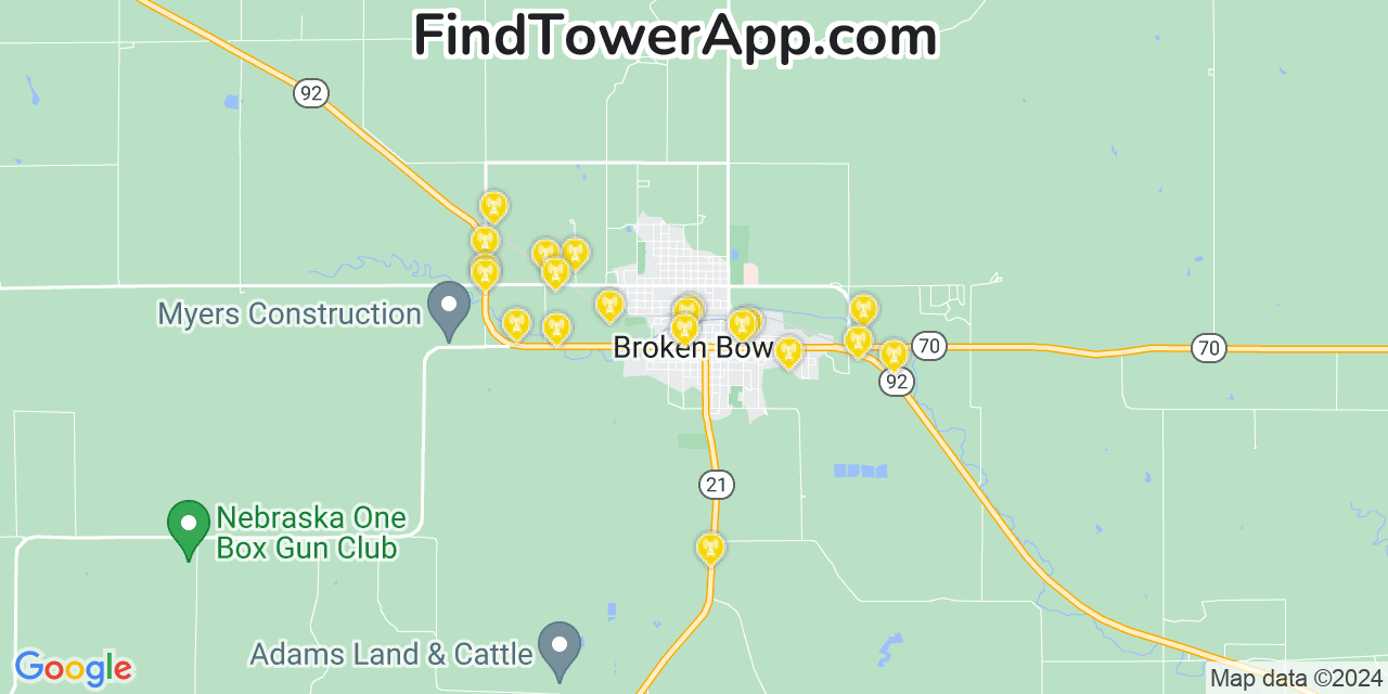 AT&T 4G/5G cell tower coverage map Broken Bow, Nebraska