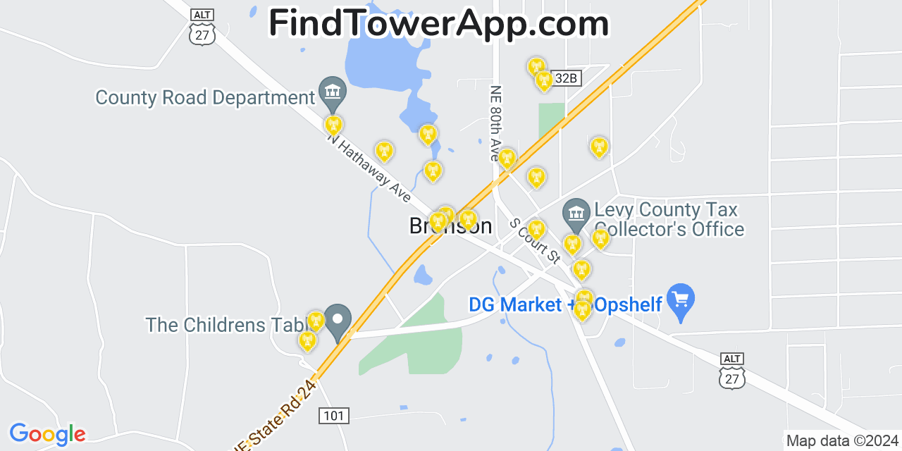 Verizon 4G/5G cell tower coverage map Bronson, Florida