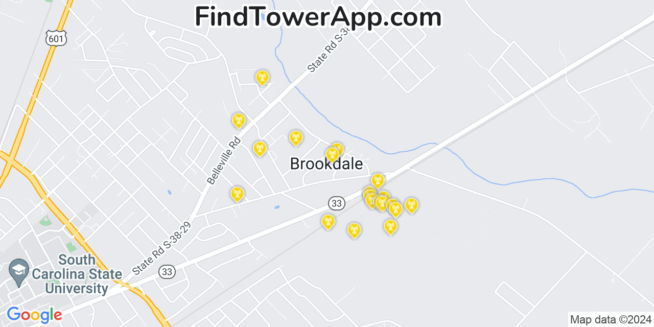 AT&T 4G/5G cell tower coverage map Brookdale, South Carolina