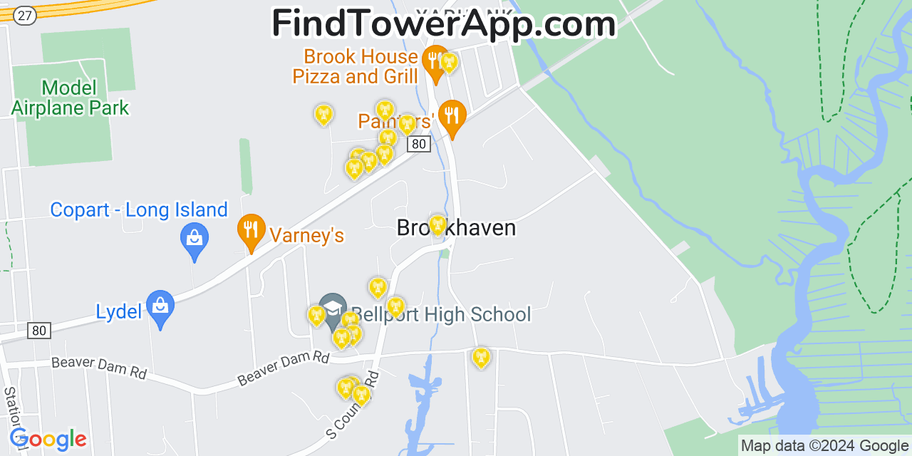 Verizon 4G/5G cell tower coverage map Brookhaven, New York