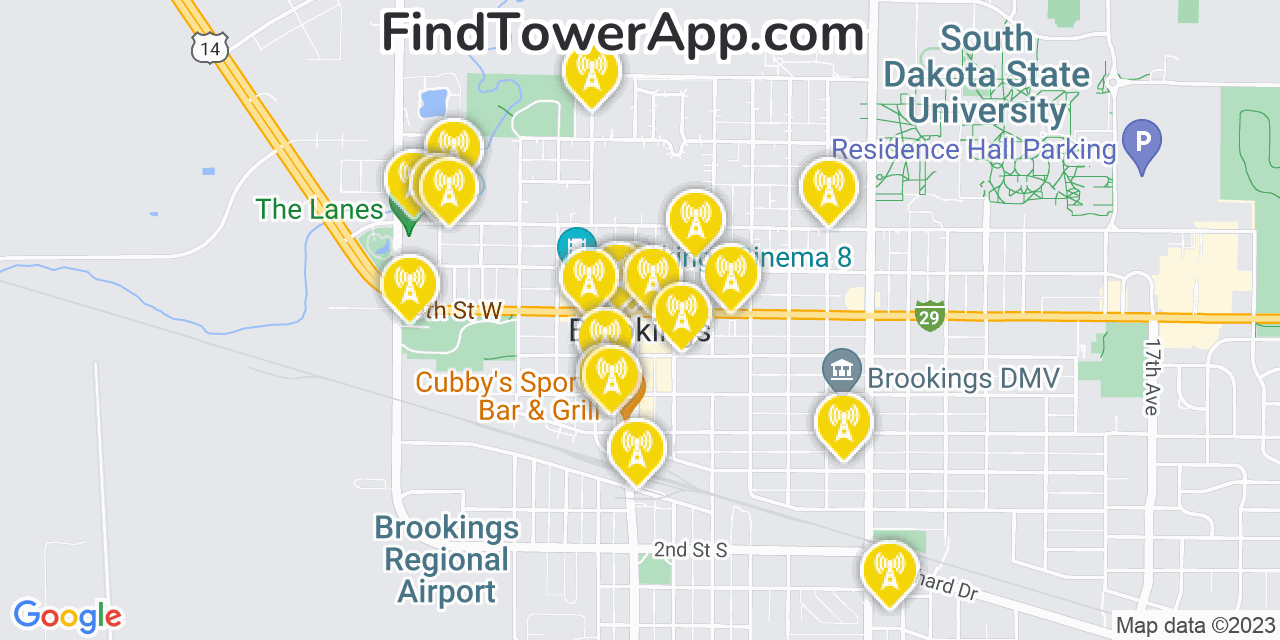 Verizon 4G/5G cell tower coverage map Brookings, South Dakota